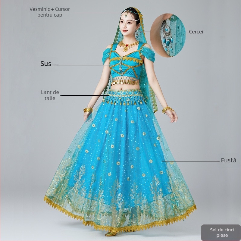 MRJWOH Costum de dans oriental, stil exotic, fustă lungă, poliester, pentru femei