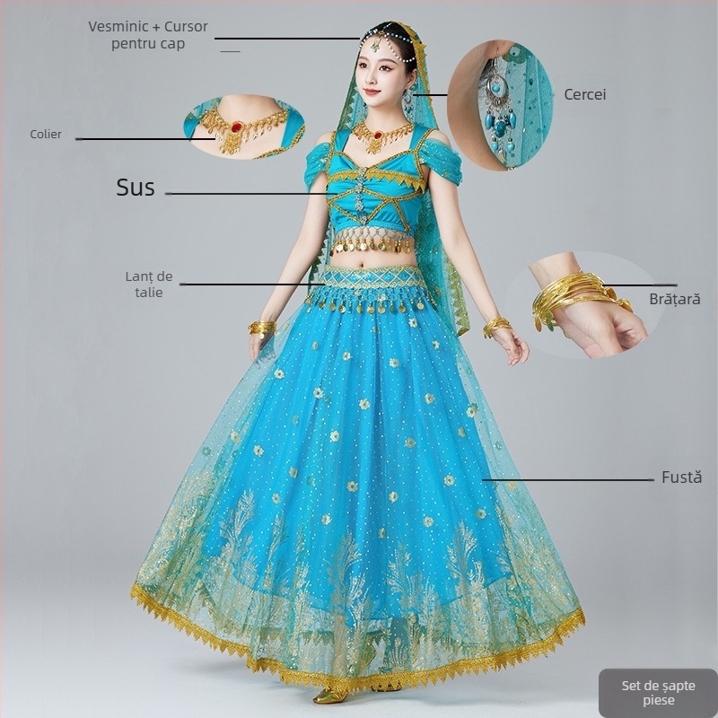 MRJWOH Costum de dans oriental, stil exotic, fustă lungă, poliester, pentru femei