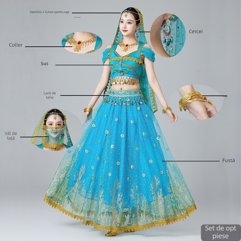 MRJWOH Costum de dans oriental, stil exotic, fustă lungă, poliester, pentru femei