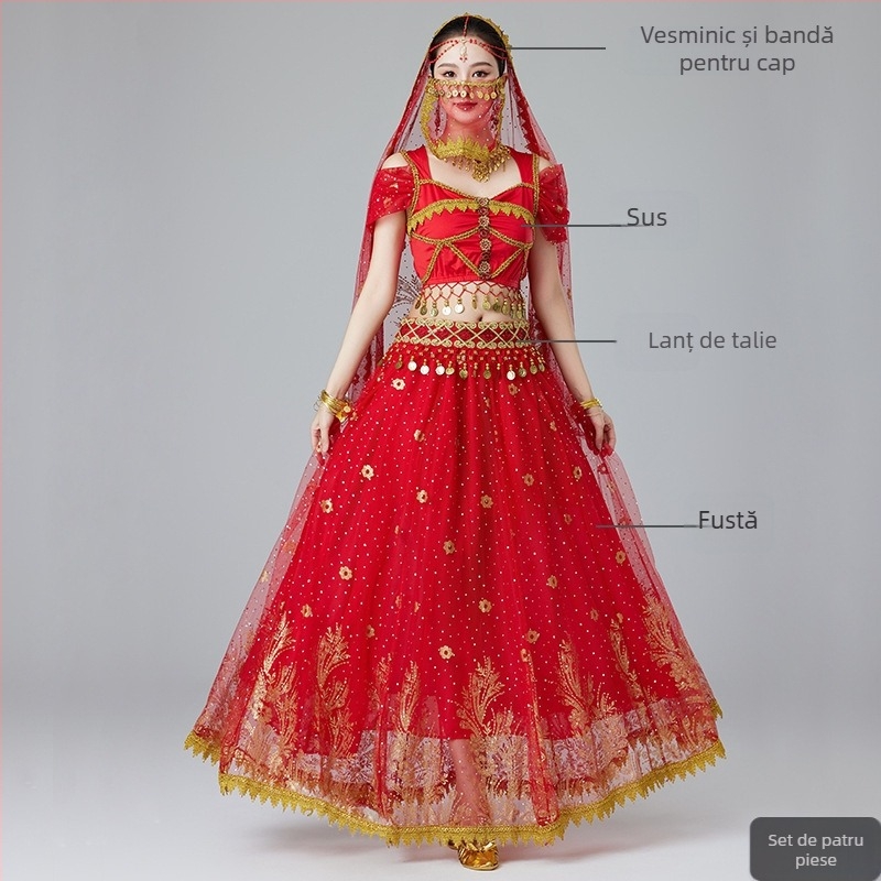 MRJWOH Costum de dans oriental, stil exotic, fustă lungă, poliester, pentru femei