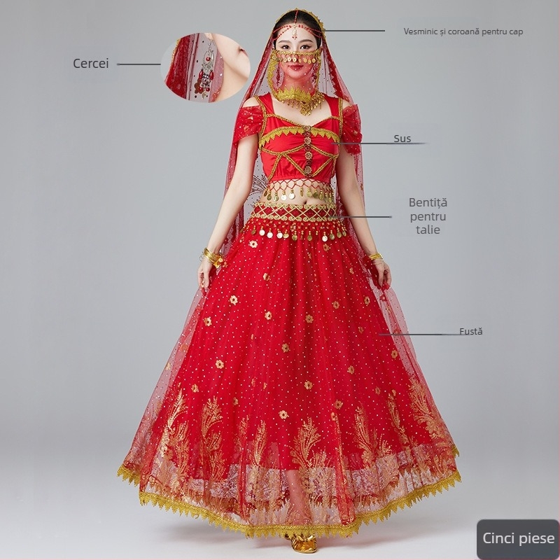 MRJWOH Costum de dans oriental, stil exotic, fustă lungă, poliester, pentru femei