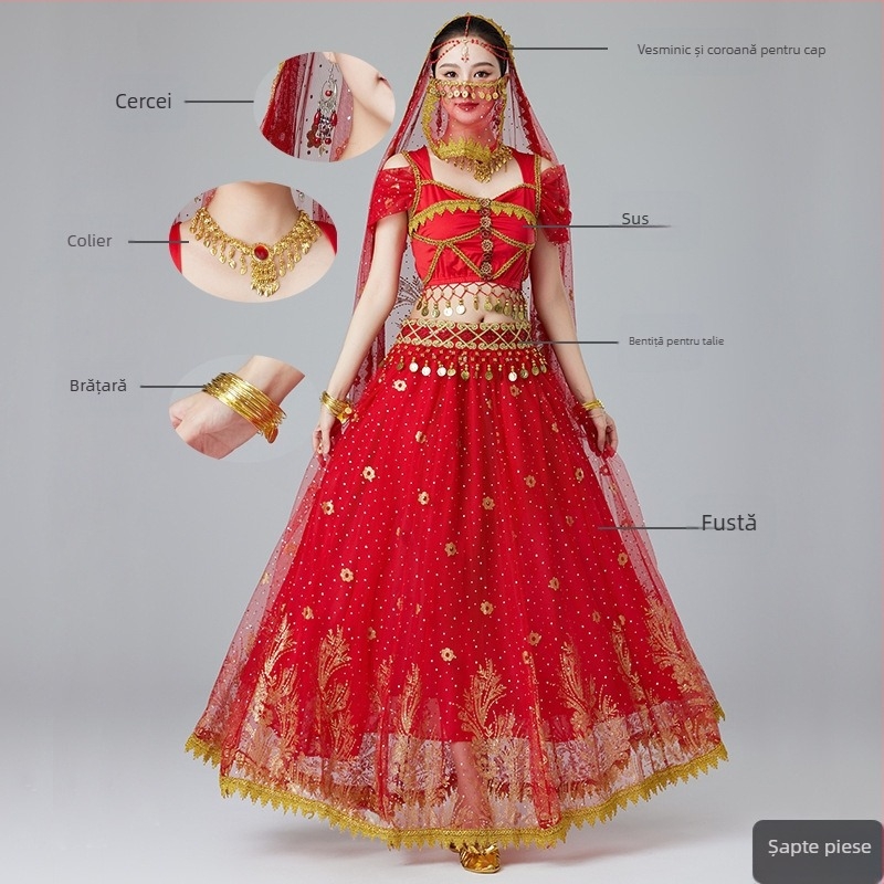 MRJWOH Costum de dans oriental, stil exotic, fustă lungă, poliester, pentru femei