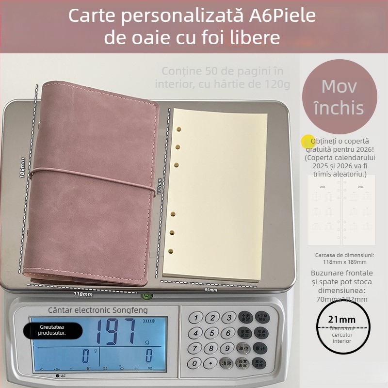 Caiet cu foi detașabile, husă PU din piele de miel, stil creativ, Language path