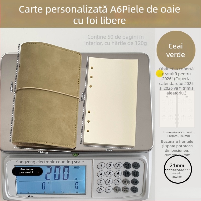 Caiet cu foi detașabile, husă PU din piele de miel, stil creativ, Language path