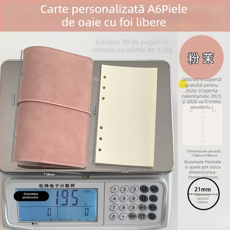 Caiet cu foi detașabile, husă PU din piele de miel, stil creativ, Language path