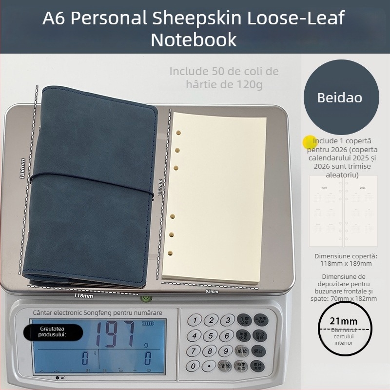 Caiet cu foi detașabile, husă PU din piele de miel, stil creativ, Language path