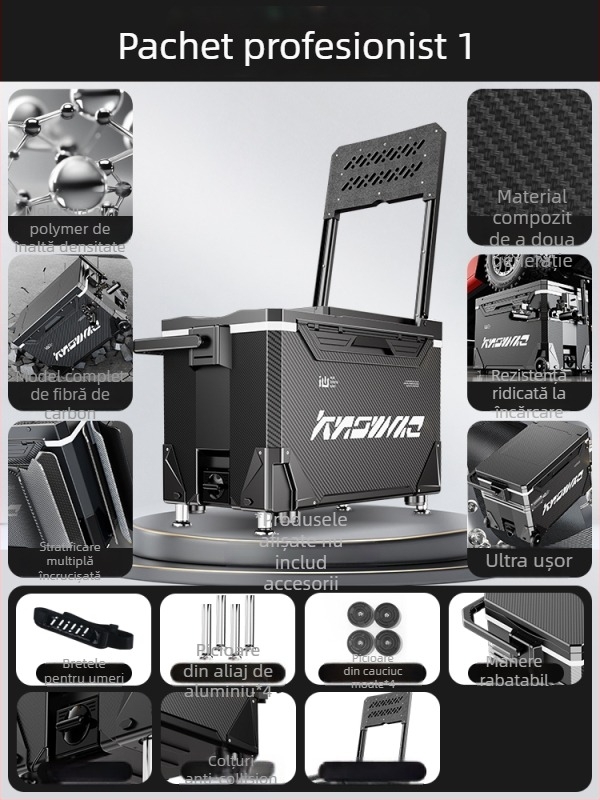 Cutie de pescuit – set complet, multifuncțional cu rotile, material PP, capacitate sub 9 L