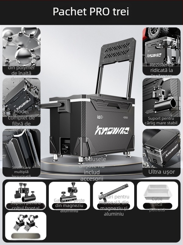 Cutie de pescuit – set complet, multifuncțional cu rotile, material PP, capacitate sub 9 L