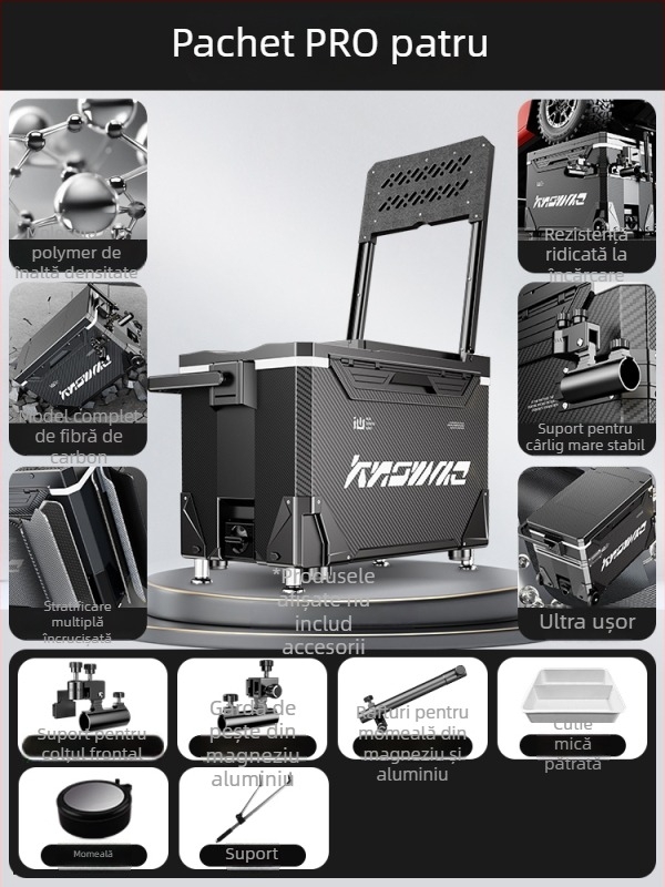 Cutie de pescuit – set complet, multifuncțional cu rotile, material PP, capacitate sub 9 L