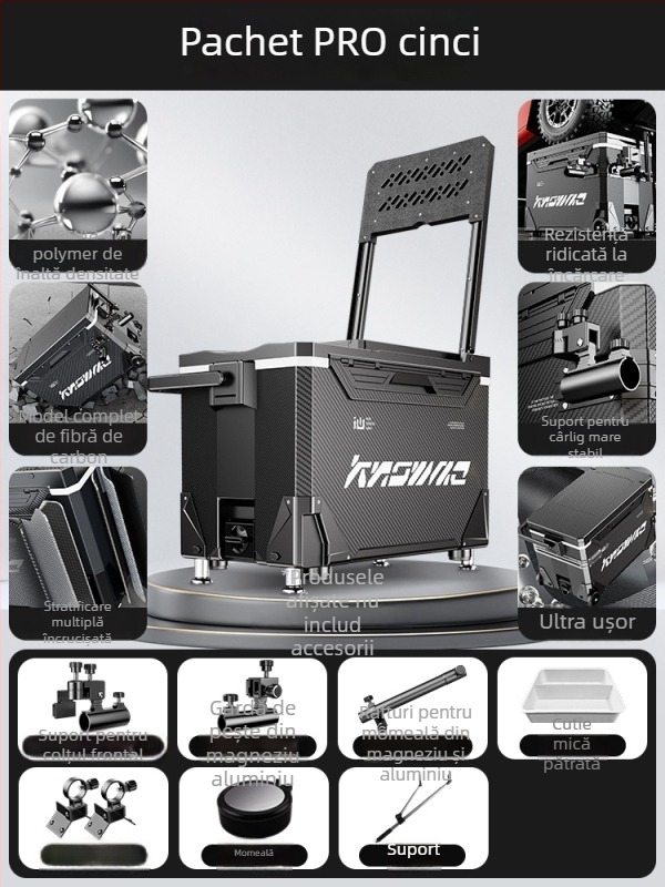 Cutie de pescuit – set complet, multifuncțional cu rotile, material PP, capacitate sub 9 L