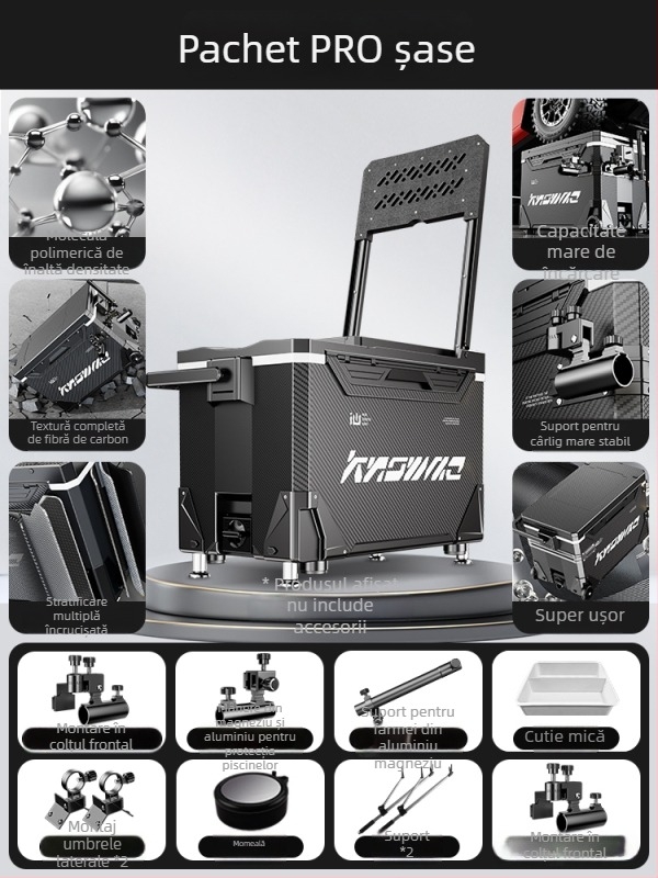 Cutie de pescuit – set complet, multifuncțional cu rotile, material PP, capacitate sub 9 L