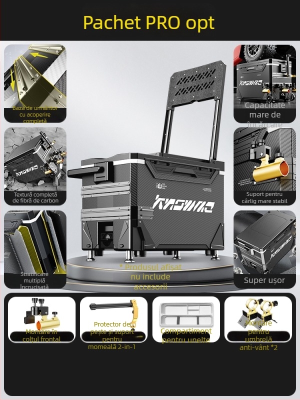 Cutie de pescuit – set complet, multifuncțional cu rotile, material PP, capacitate sub 9 L