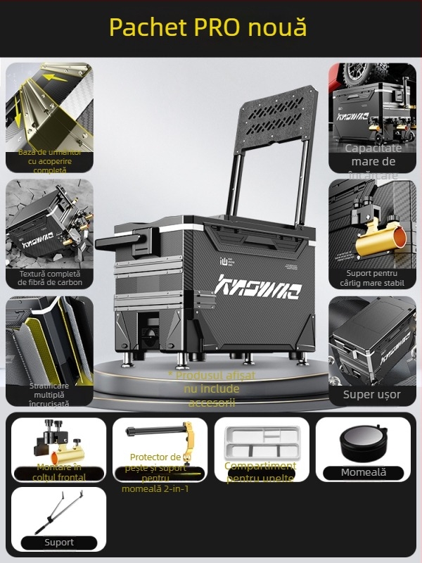 Cutie de pescuit – set complet, multifuncțional cu rotile, material PP, capacitate sub 9 L