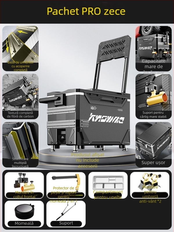 Cutie de pescuit – set complet, multifuncțional cu rotile, material PP, capacitate sub 9 L