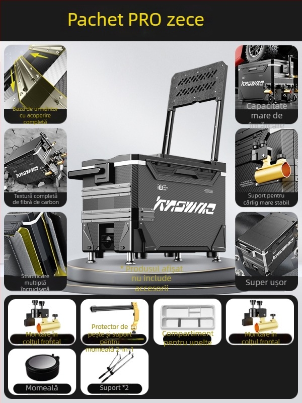 Cutie de pescuit – set complet, multifuncțional cu rotile, material PP, capacitate sub 9 L