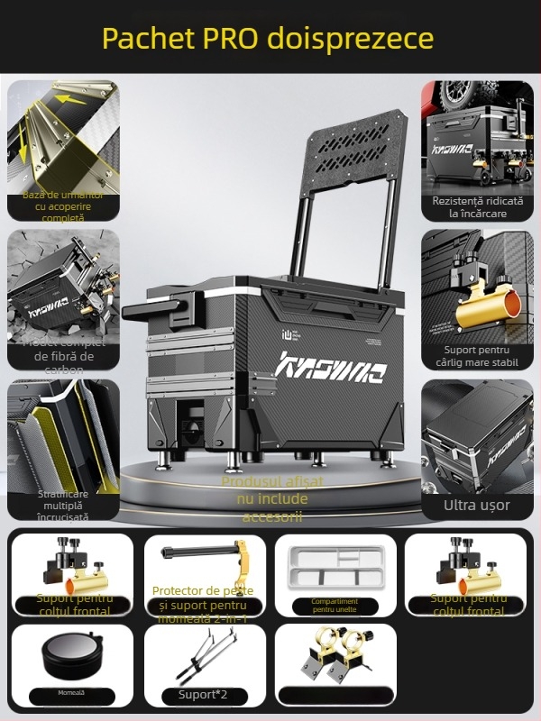Cutie de pescuit – set complet, multifuncțional cu rotile, material PP, capacitate sub 9 L