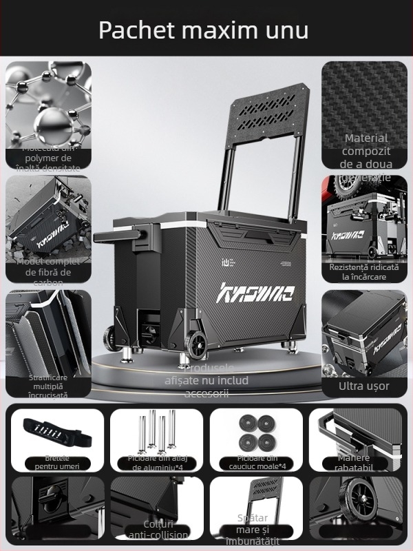 Cutie de pescuit – set complet, multifuncțional cu rotile, material PP, capacitate sub 9 L