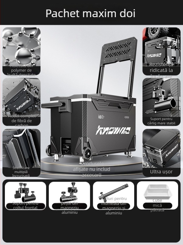 Cutie de pescuit – set complet, multifuncțional cu rotile, material PP, capacitate sub 9 L