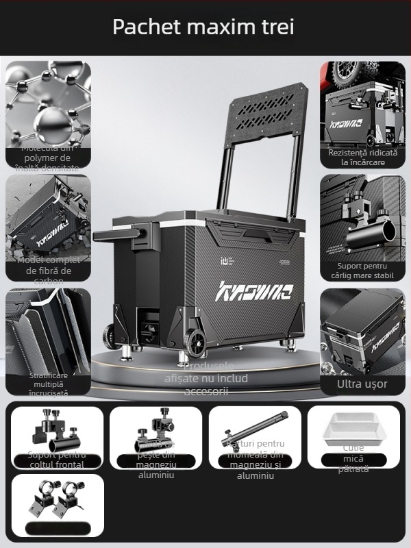 Cutie de pescuit – set complet, multifuncțional cu rotile, material PP, capacitate sub 9 L