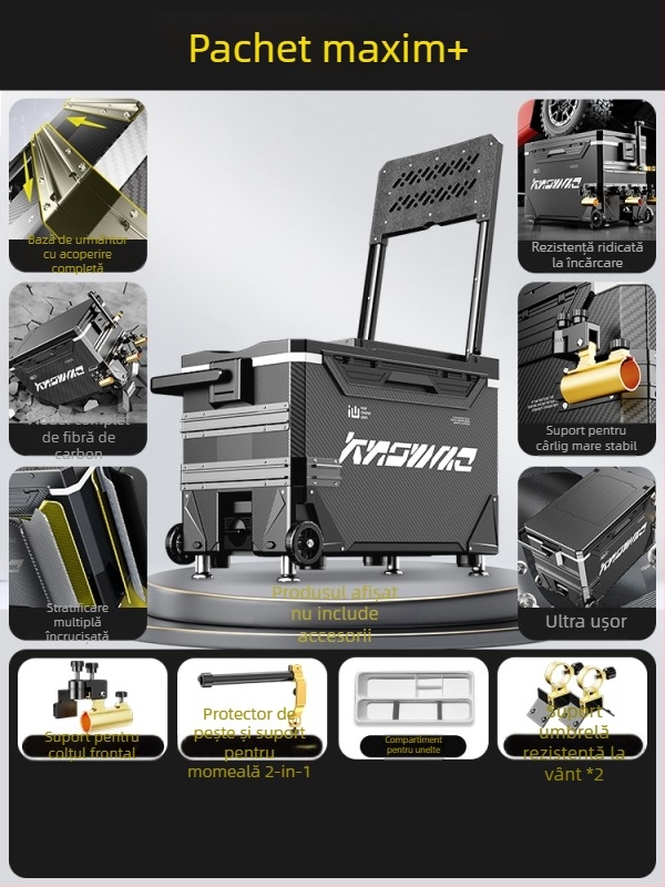 Cutie de pescuit – set complet, multifuncțional cu rotile, material PP, capacitate sub 9 L