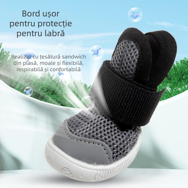 Pantofi pentru câini - partea superioară din plasă respirabilă, talpă antiderapantă îngroșată, poliester rezistent la uzură