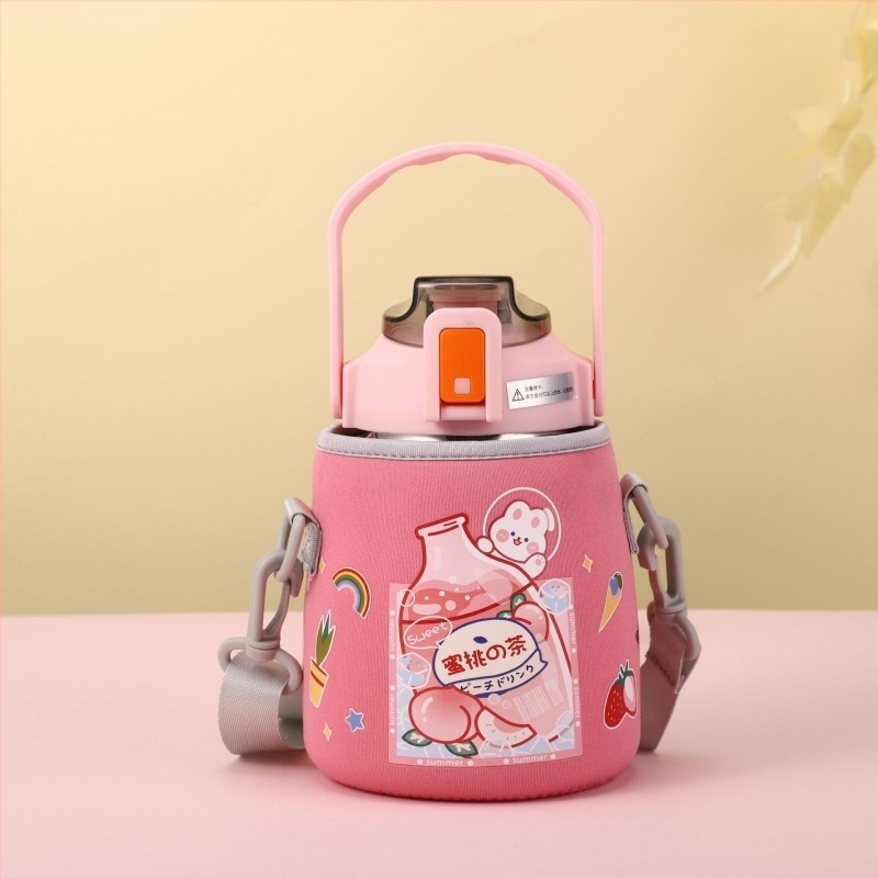 Husă pentru pahar cu design animat și curea diagonală, material textil, imprimare logo, personalizare disponibilă, Gold wheel premium, ambalaj 7x18x29 cm