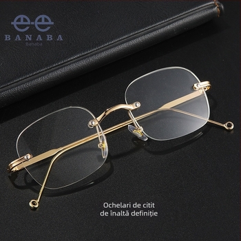 Ochelari de lectură fără ramă, anti lumină albastră, stil rotund vintage, lentile PC, modelul 6006, construcție metalică, potriviți pentru fața ovală