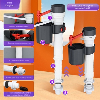 Ventil de intrare-ieșire a rezervorului de toaletă, universal, din plastic, instalare manuală, accesorii sanitare, stil minimalist modern.
