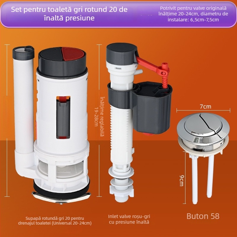 Ventil de intrare-ieșire a rezervorului de toaletă, universal, din plastic, instalare manuală, accesorii sanitare, stil minimalist modern.