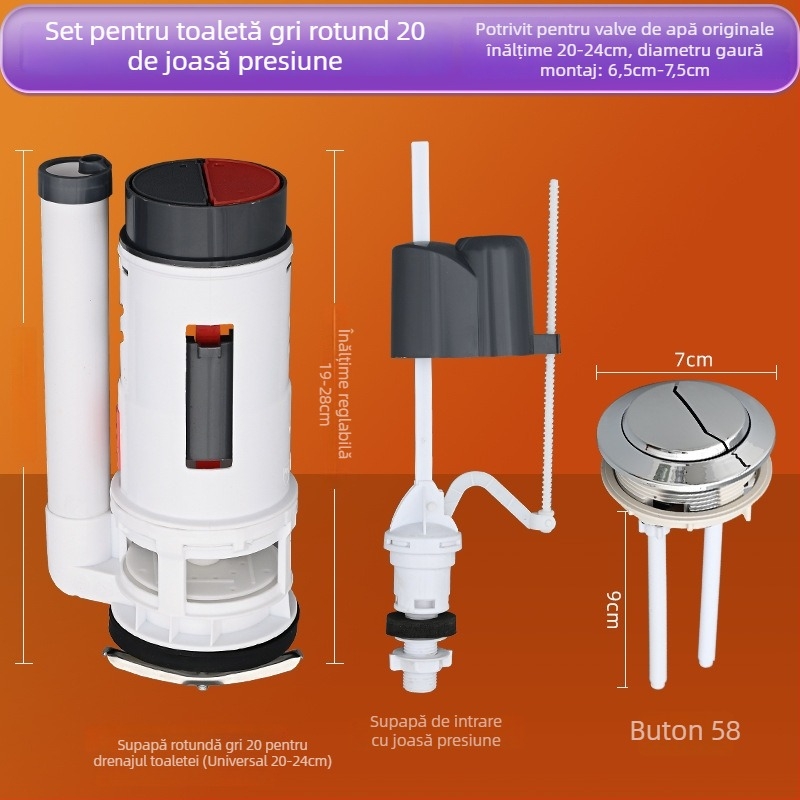 Ventil de intrare-ieșire a rezervorului de toaletă, universal, din plastic, instalare manuală, accesorii sanitare, stil minimalist modern.