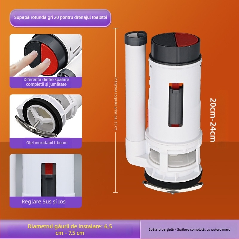 Ventil de intrare-ieșire a rezervorului de toaletă, universal, din plastic, instalare manuală, accesorii sanitare, stil minimalist modern.