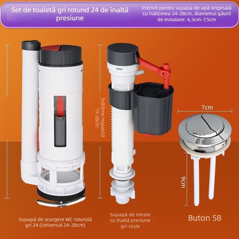 Ventil de intrare-ieșire a rezervorului de toaletă, universal, din plastic, instalare manuală, accesorii sanitare, stil minimalist modern.