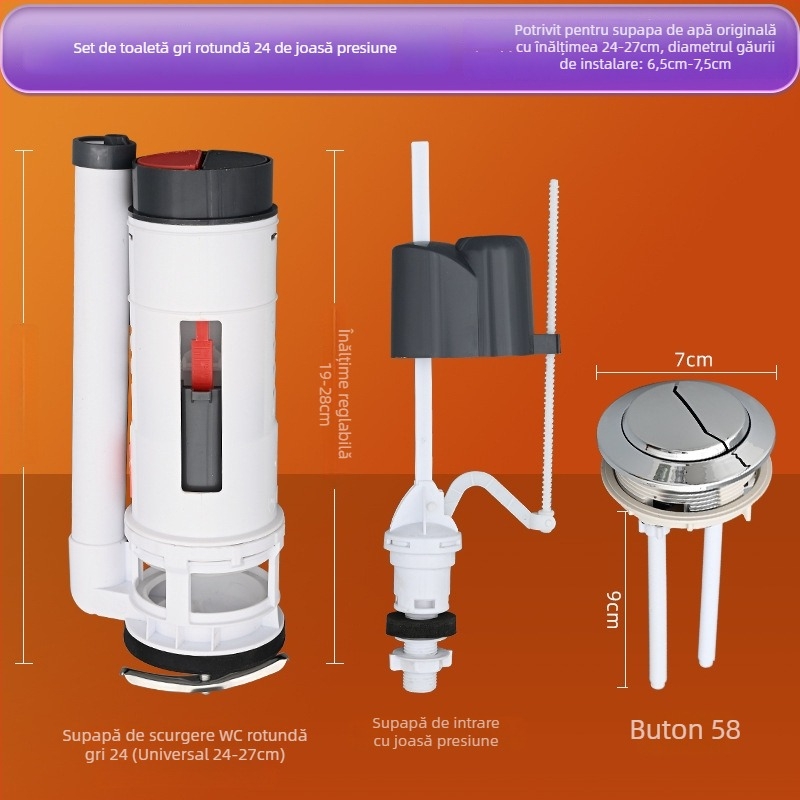 Ventil de intrare-ieșire a rezervorului de toaletă, universal, din plastic, instalare manuală, accesorii sanitare, stil minimalist modern.