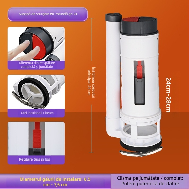 Ventil de intrare-ieșire a rezervorului de toaletă, universal, din plastic, instalare manuală, accesorii sanitare, stil minimalist modern.