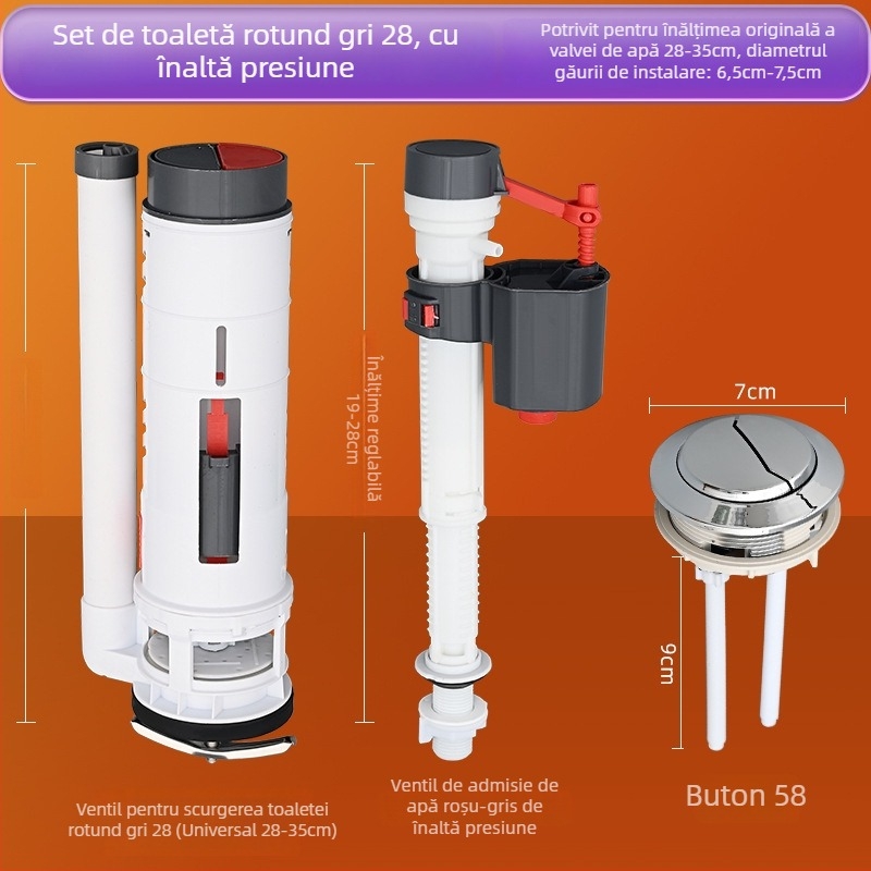 Ventil de intrare-ieșire a rezervorului de toaletă, universal, din plastic, instalare manuală, accesorii sanitare, stil minimalist modern.