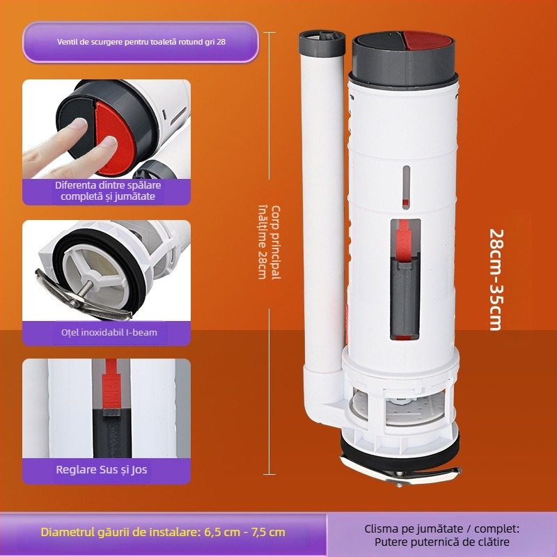 Ventil de intrare-ieșire a rezervorului de toaletă, universal, din plastic, instalare manuală, accesorii sanitare, stil minimalist modern.