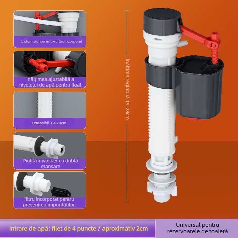Ventil de intrare-ieșire a rezervorului de toaletă, universal, din plastic, instalare manuală, accesorii sanitare, stil minimalist modern.