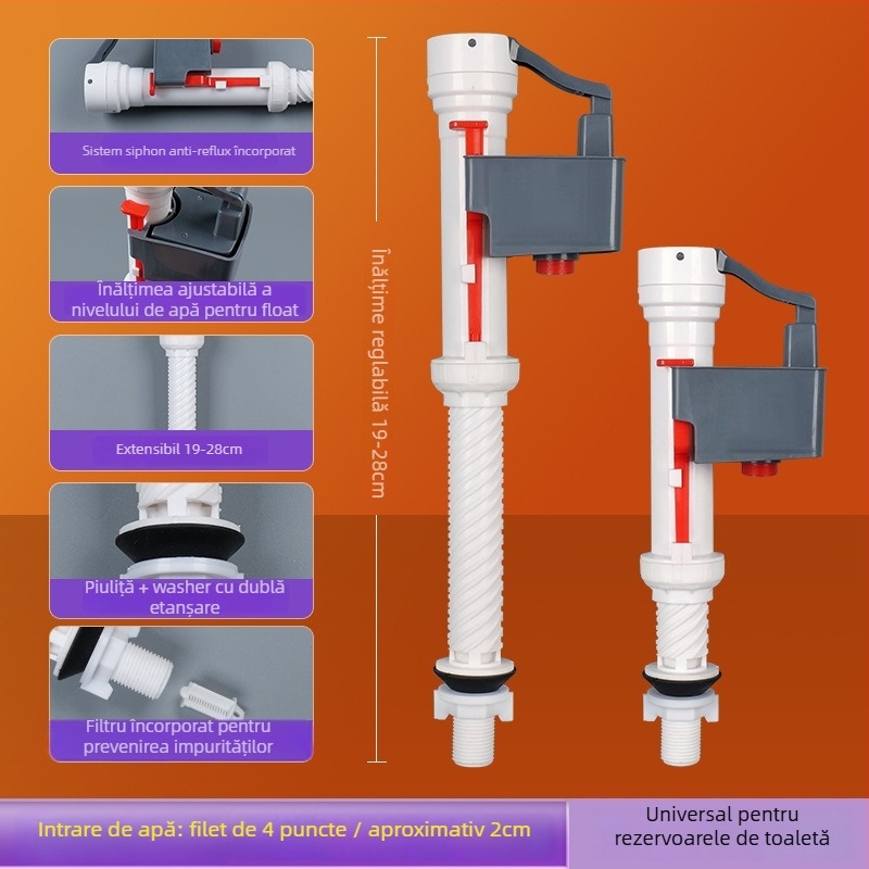 Ventil de intrare-ieșire a rezervorului de toaletă, universal, din plastic, instalare manuală, accesorii sanitare, stil minimalist modern.