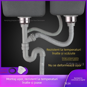 Set de drenaj pentru chiuveta de bucătărie, pentru chiuvete cu o singură și cu două bazine, din ABS plastic și oțel inoxidabil, design modern minimalist