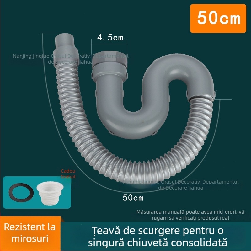 Set de drenaj pentru chiuveta de bucătărie, pentru chiuvete cu o singură și cu două bazine, din ABS plastic și oțel inoxidabil, design modern minimalist