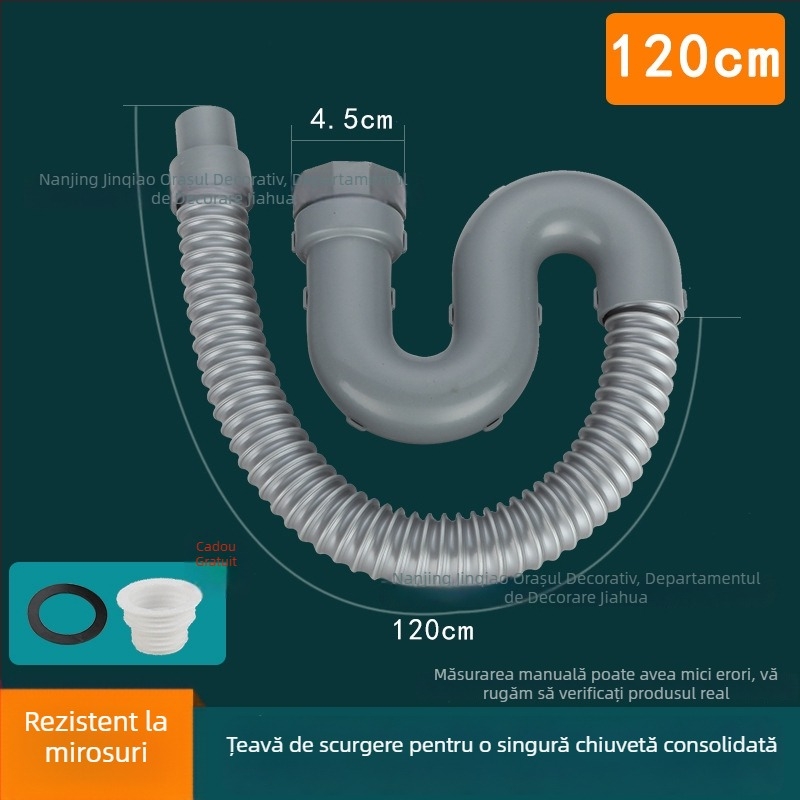 Set de drenaj pentru chiuveta de bucătărie, pentru chiuvete cu o singură și cu două bazine, din ABS plastic și oțel inoxidabil, design modern minimalist