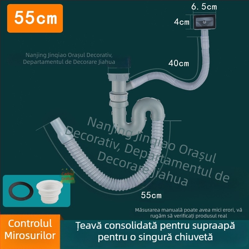Set de drenaj pentru chiuveta de bucătărie, pentru chiuvete cu o singură și cu două bazine, din ABS plastic și oțel inoxidabil, design modern minimalist