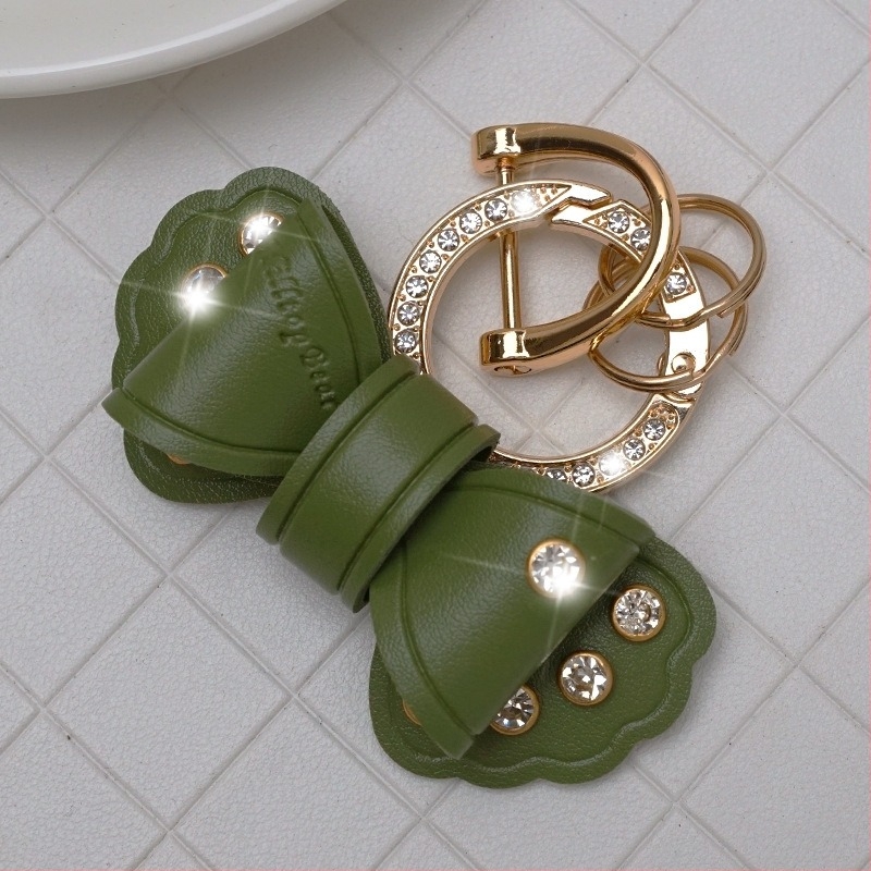 Pandantiv pentru chei auto din piele, cu funda diamantată, design simplu, personalizare disponibilă