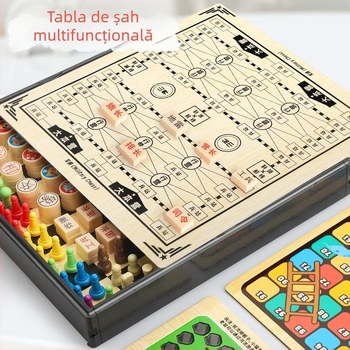 Joc de masă pentru copii: tablă de șah multifuncțională 10 în 1 cu spațiu de depozitare, tablă dublă pentru dame, Flying Chess și șah — din plastic; vârsta 4–14; cutie color; Chengke Toys