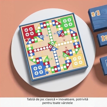 Joc de masă pentru copii: tablă de șah multifuncțională 10 în 1 cu spațiu de depozitare, tablă dublă pentru dame, Flying Chess și șah — din plastic; vârsta 4–14; cutie color; Chengke Toys