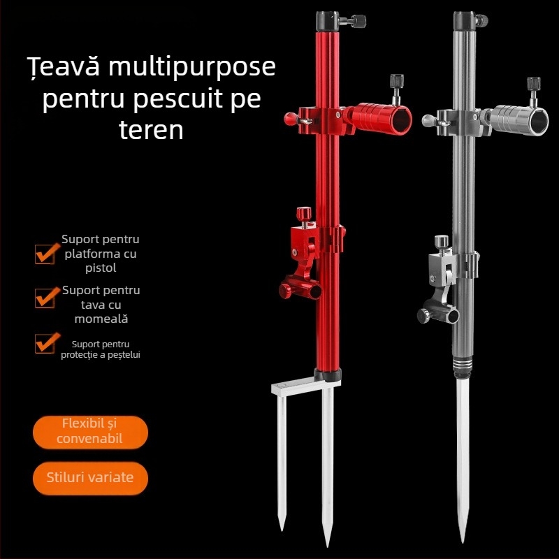 Huiyu Barn Suport portabil pentru pescuit din aliaj de aluminiu, cu tavă pentru momeli și țăruș pentru fixarea undițelor