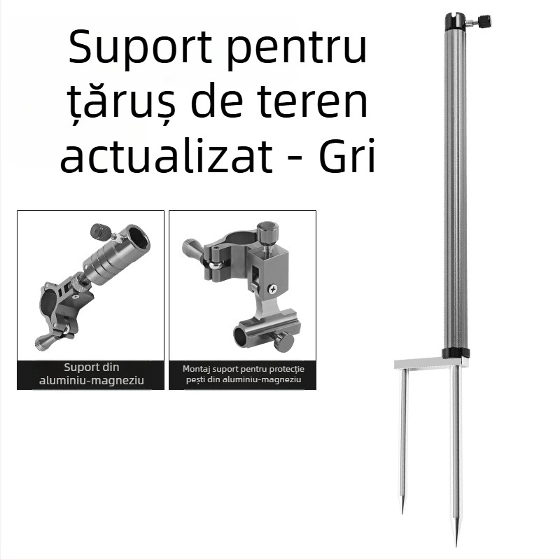 Huiyu Barn Suport portabil pentru pescuit din aliaj de aluminiu, cu tavă pentru momeli și țăruș pentru fixarea undițelor