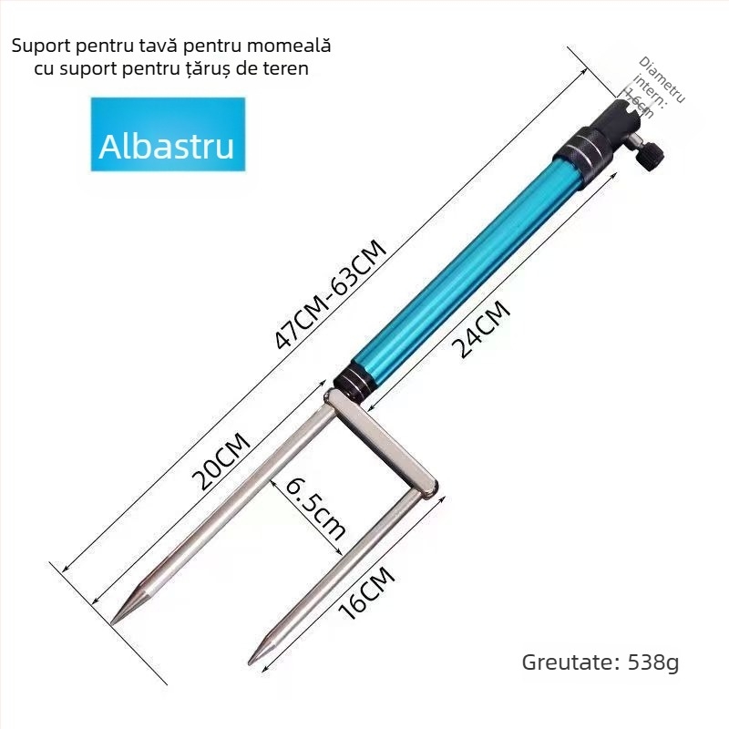 Huiyu Barn Suport portabil pentru pescuit din aliaj de aluminiu, cu tavă pentru momeli și țăruș pentru fixarea undițelor