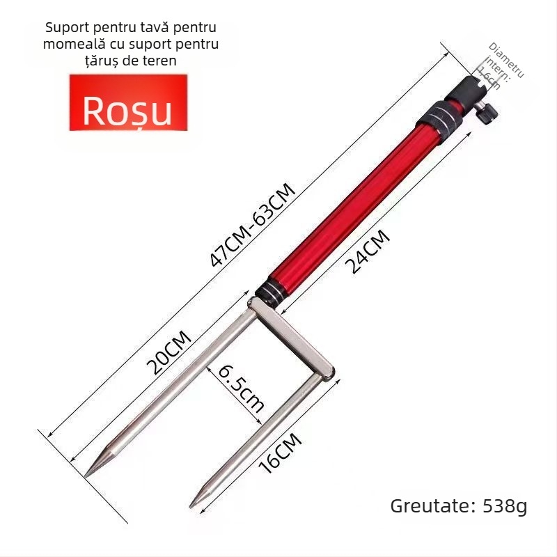 Huiyu Barn Suport portabil pentru pescuit din aliaj de aluminiu, cu tavă pentru momeli și țăruș pentru fixarea undițelor