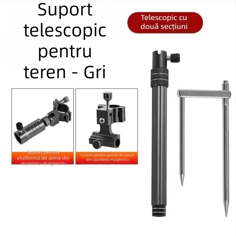 Huiyu Barn Suport portabil pentru pescuit din aliaj de aluminiu, cu tavă pentru momeli și țăruș pentru fixarea undițelor